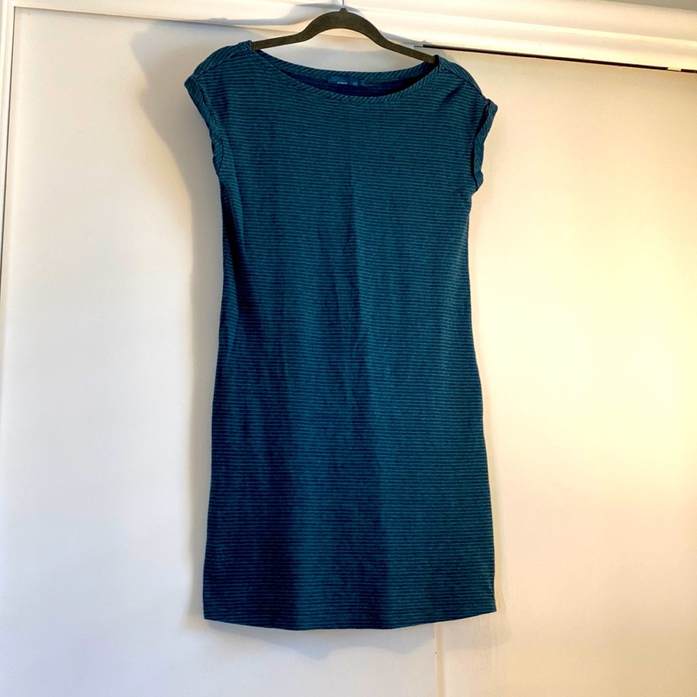 Prana size XS dress, dark turquoise with black stripes, cap sleeves
